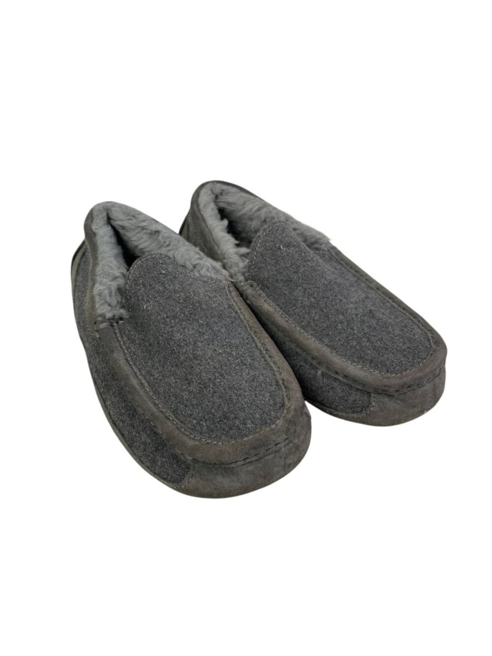 UGG Mens Ansley Gray Suede & Wool Slippers With Sheepskin Lining - Size 7